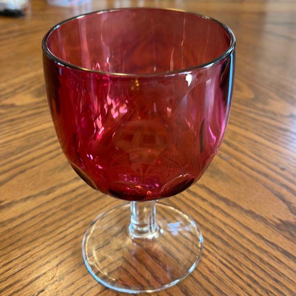 Vintage Bartlett Collins Cranberry Glass Thumbprint Goblet